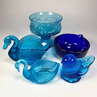 Group shot of all five blue glass pieces
