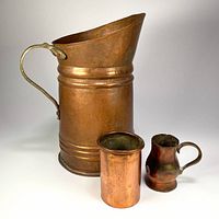 Tall copper pitcher, copper tumbler, small handled copper mug
