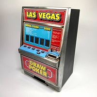 Three-quarter front view of the electronic coin bank