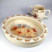 Oval Bunnykins bowl and matching two-handled cup