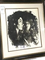 Front view of framed lithograph showing artwork, mat, and frame