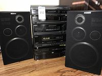 Full view of stacked Sony components with both speakers