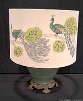 Full lamp showing embroidered shade and base