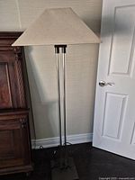 Full view of floor lamp with shade attached