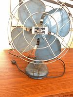 Front view showing four blue blades, wire cage, CTC badge, cord and plug