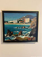 Front view of framed oil painting showing entire image, frame included