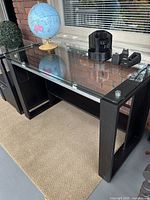 Glass-top desk and side table full view