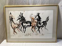 Full view of framed horse print showing frame, mat and artwork