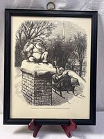 Full view of framed Thomas Nast print on stand