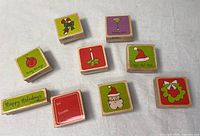 All nine wood-mounted stamps layout