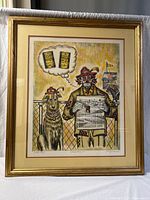 Full view of framed lithograph with mat and frame