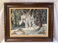 Full view of framed winter landscape painting