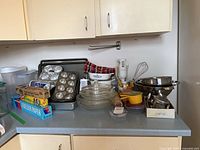 Countertop view showing majority of baking items