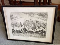 Framed etching showing full artwork and frame