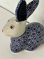Left side view of Boleslawiec floral pottery bunny