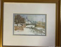 Full view of framed watercolour showing mat and frame
