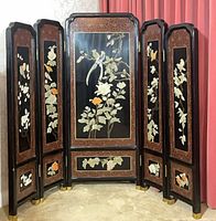 Front view of 5-panel hardstone inlaid screen fully opened