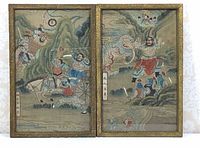Both framed silk panels side by side showing complete artwork and frames
