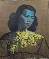 Close view of subject’s face and garment