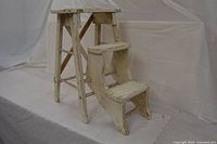 White painted wooden step stool front and side