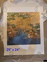 Full view of water lilies print with dimensions overlay