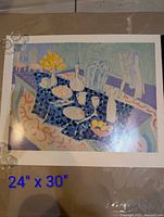 Full view of unframed Tony Curtis still life print with added dimension text