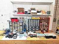 Workbench view showing three drawer caddies, meters, torch and other tools