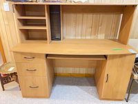 Front view of computer desk with hutch and storage
