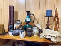 Shelf view showing all decor items together