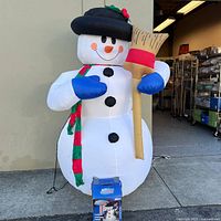 Full view of inflated snowman with box at base