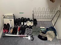 Full group view showing footwear, organizers, canes, accessories