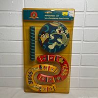 Front view of sealed Bugs Bunny horseshoe set showing all components in packaging