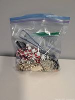 Sealed gallon zipper bag filled with assorted necklaces