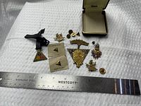 Group shot showing all Knights of Pythias items with ruler for scale