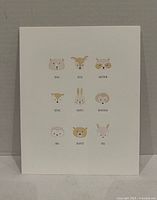 Full view of 8x10 letterpress print showing all nine animal illustrations