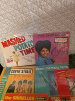 Front covers of Dee Dee Sharp albums, Orlons Down Memory Lane and Shangri-Las visible