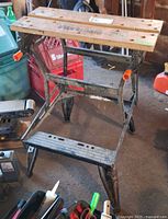 Full view of Black & Decker Workmate 200 folding workbench/vise showing wooden top and steel frame