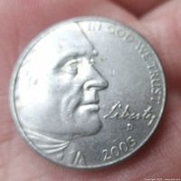 Obverse showing Jefferson portrait, date 2005, mint mark D