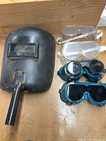 Group shot of face shield with three types of goggles