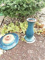 Pedestal base and inverted bowl showing underside and glaze
