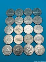 All 20 Canadian dollar coins arranged in grid