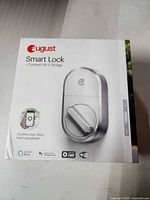 Front of retail box showing August Smart Lock + Connect Wi-Fi Bridge