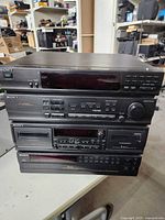 Front view showing four stacked Sony components