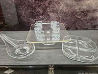 All three glass serving pieces grouped together