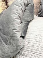 Gray velvet cushion and quilt-stitched cushion