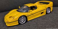 Left front side of yellow Ferrari F50 model