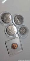 Group shot of all five encapsulated coins