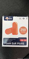 Front of VOISEN ear plug box showing product details