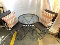 Bistro set overview: table, two chairs, two cushions