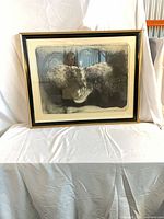 Full view of framed artwork with mat and glass